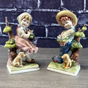 Vintage Hand Painted Bisque Lefton Boy and Girl Figurines